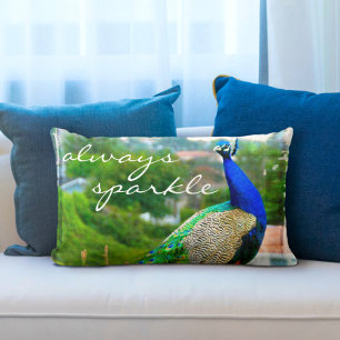 Skript för Gnistra av Blått Grönt Peacock Photo Al Lumbarkudde