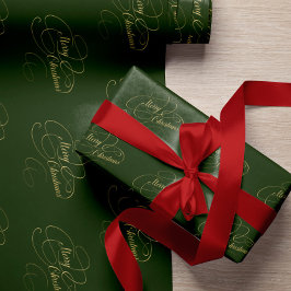 Skript för god jul grönt och guld elegant presentpapper
