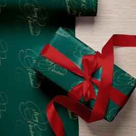 Skript för god jul grönt och guld elegant presentpapper