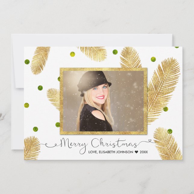 Skript för god jul Guld Glitter - fotokort Julkort (Framsida)