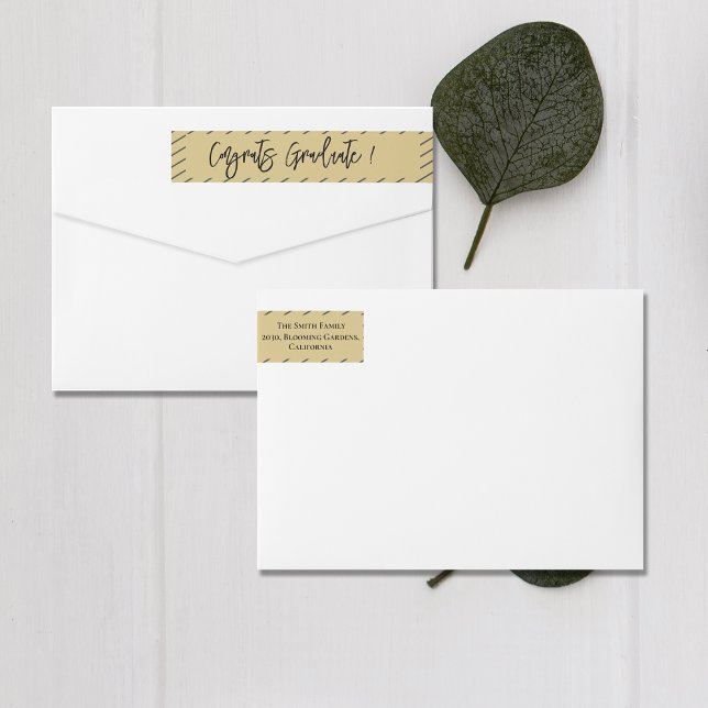 Skript för Gratulerara Student Brown Rand Etikettband (Cute Congrats Graduate Brown Stripes Scripts Wrap Around Label)