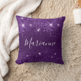 Skript för lila glitter monogram namn kudde