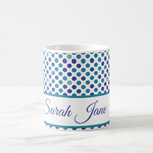 Skript för lila och blått polka dots Anpassningsba Kaffemugg