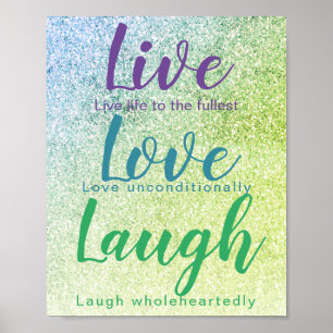 Skript för Live Kärlek Laugh Blue Grönt Glitter Poster