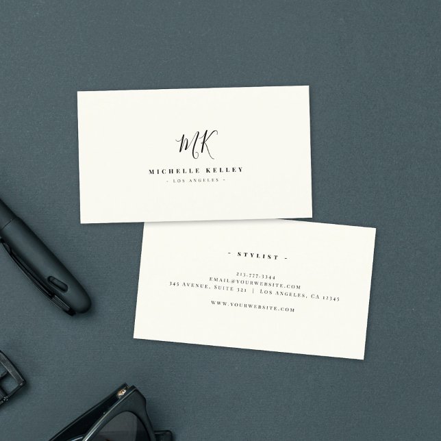 Skript för minimal svartvit Monogram-Elegant i Elf Visitkort (Skapare uppladdad)