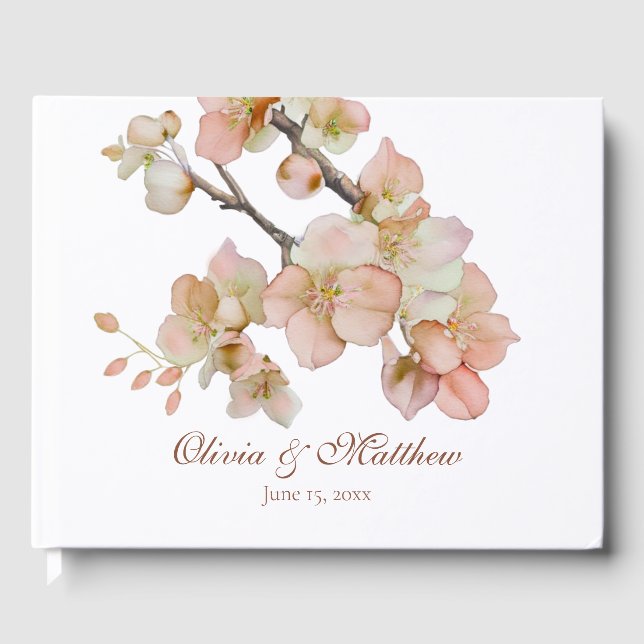 Skript för mjuk orange rosa vår blommar  gästböcker (Framsida)