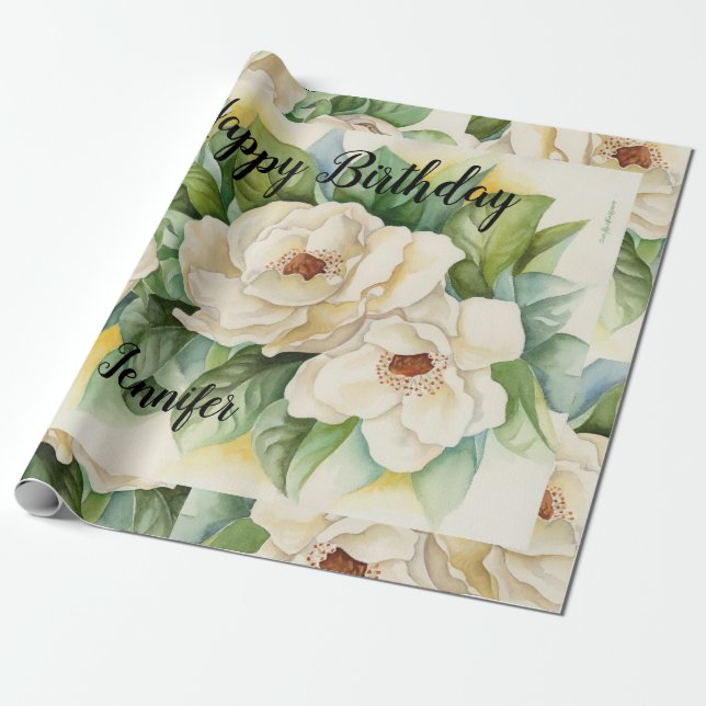 Skript för Modern Elegant Blommigt Birthday Black  Presentpapper (Utrullad)