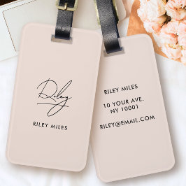 Skript för monogram Modern Minimal Snyggt Namnteck Bagagebricka