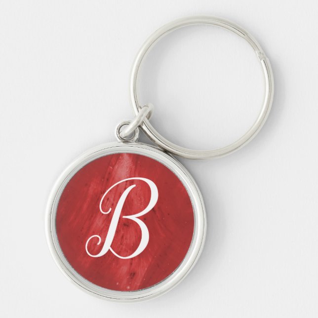 Skript för Monogram Red Chem Rund Silverfärgad Nyckelring (Framsidan)