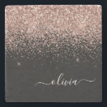 Skript för Monogram Ro Guld Rosa Black Glitter Stenunderlägg<br><div class="desc">Svart och Ro Guld -  Rosa Gnistra Glitter Skript Monogram Namn Stone Tile. Det gör perfekt studenten,  söt 16-årsdag,  bröllop,  möhippa,  årsdag,  babydusch eller bachelorette-fest till någon som kärlek glam lyx och chic stilar.</div>