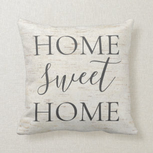 Skript för naturligt Birch Home Sweet Home Rustic Kudde