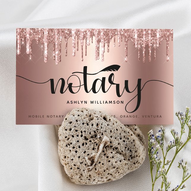 Skript för Notary Signing Agent Copper Rosa Glitte Visitkort (Skapare uppladdad)