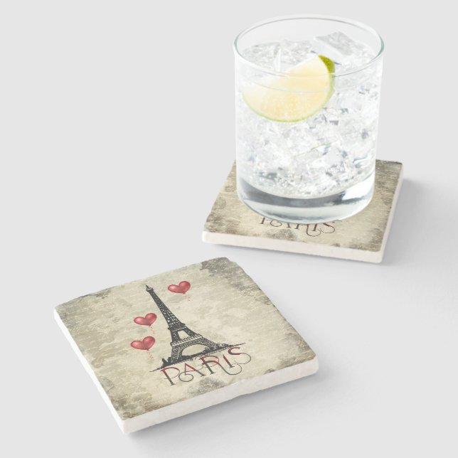 Skript för Paris, Eiffel Torn och Red Heart-ballon Stenunderlägg (Sidan)