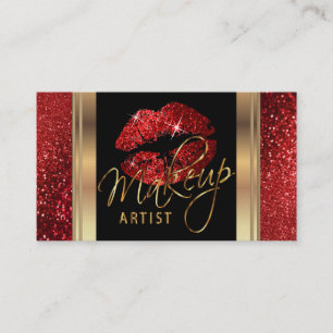 Skript för Red Glitter Läppar och Elegant Guld Visitkort