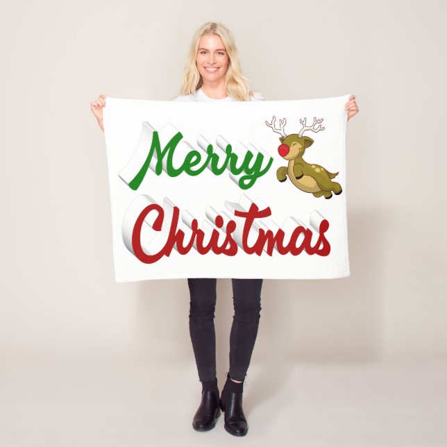 Skript för röd grönt för god jul Flies Reindeer Fleecefilt (På plats)