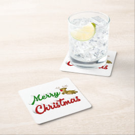 Skript för röd grönt för god jul Flies Reindeer Underlägg Papper Kvadrat