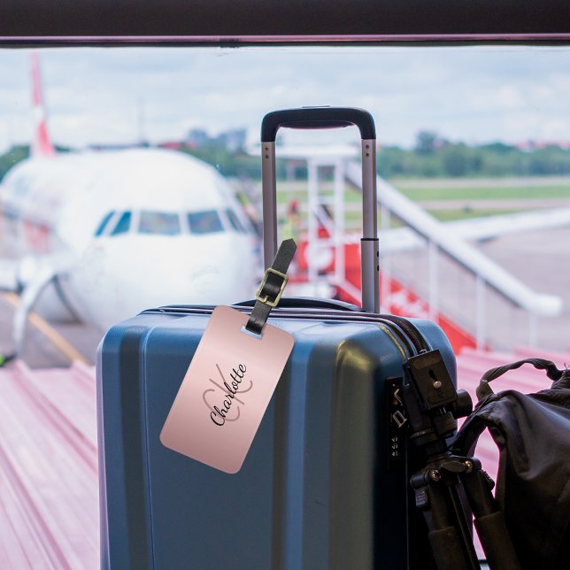 Skript för  rosa anpassningsbar monogram namn bagagebricka (Skapare uppladdad)