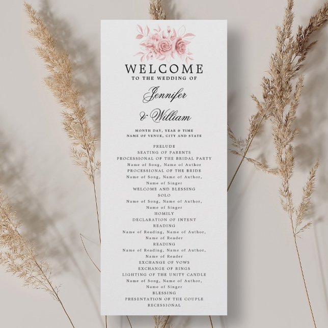 Skript för  Rosa Blommigt för Elegant bröllop Prog Inbjudningar (Elegant Wedding Program Blush Pink Floral Script )