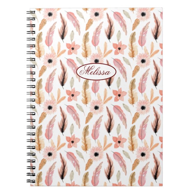 Skript för Rosa Blommigt Watercolor Mönster Namn Anteckningsbok (Framsidan)