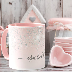 Skript för rosa silver sparkles namn mugg