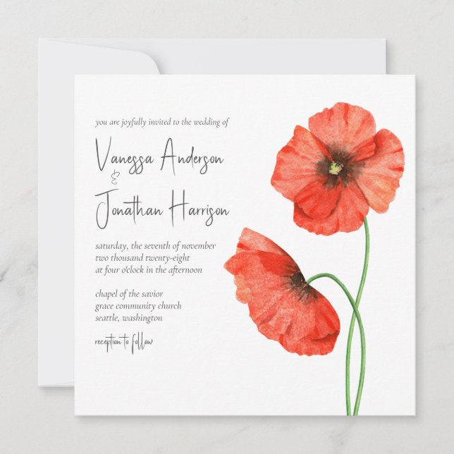 Skript för Snyggt av enkel Elegant Red Poppy Blomm Inbjudningar (Framsida)