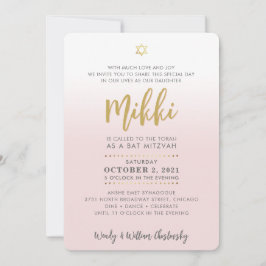 Skript för söt Bat mitzvah blek rosa guld elegant  Inbjudningar