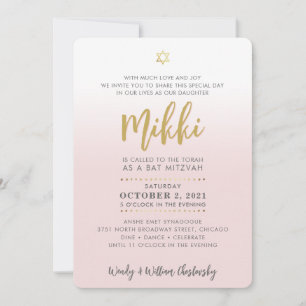 Skript för söt Bat mitzvah blek rosa guld elegant Inbjudningar