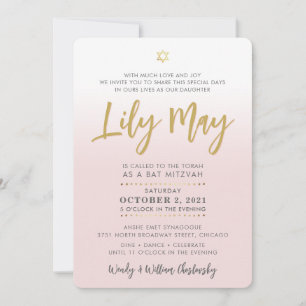 Skript för söt Bat mitzvah blek rosa guld elegant  Inbjudningar