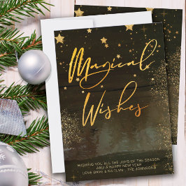 Skript för Starry Winter Night Magic Önskemål Guld Julkort