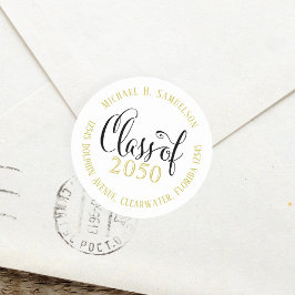 Skript för studenten Black och Guld Returadress Runt Klistermärke