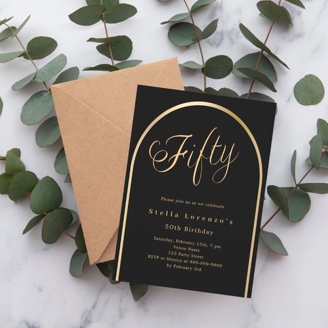 Skript för svart elegant i guld-båge på 50 år inbjudningar (Skapare uppladdad)