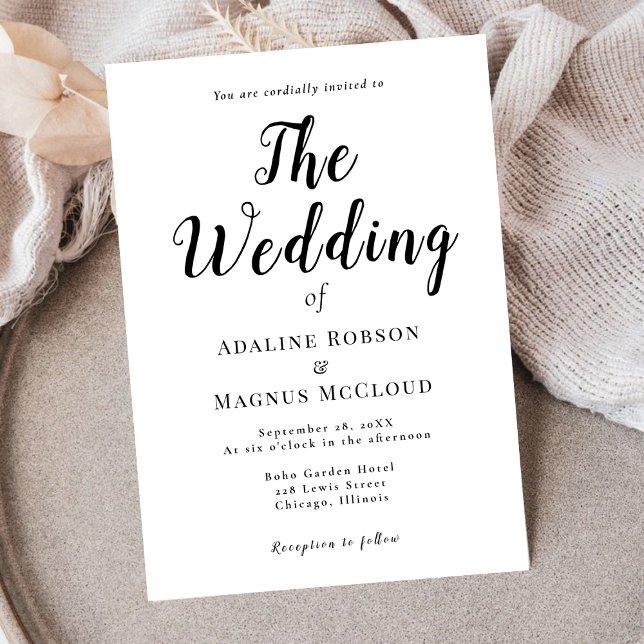 Skript för svartvit Elegant, Bröllop Inbjudningar (Skapare uppladdad)