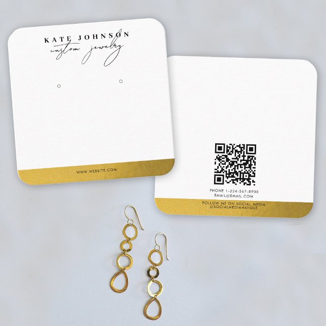 Skript för Visning av guldfoil Jewelry Holder Earr Fyrkantigt Visitkort (Gold Foil Jewelry Holder Earring Display Script Square Business Card)