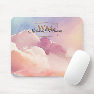 Skript för Watercolor Clouds Black Guld Monogram N Musmatta