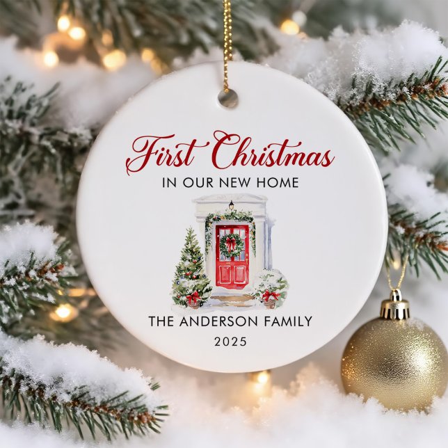 Skript första jul i vårt nya hem julgransprydnad keramik (Skapare uppladdad)