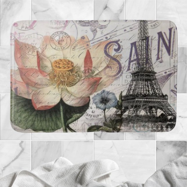 skript fransk botanical lotus paris eiffel torn badrumsmatta (scripts french botanical lotus paris eiffel tower bath mat)
