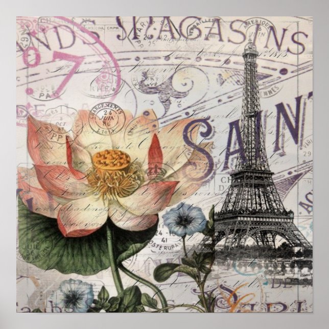 skript fransk botanical lotus paris eiffel torn poster (Framsidan)