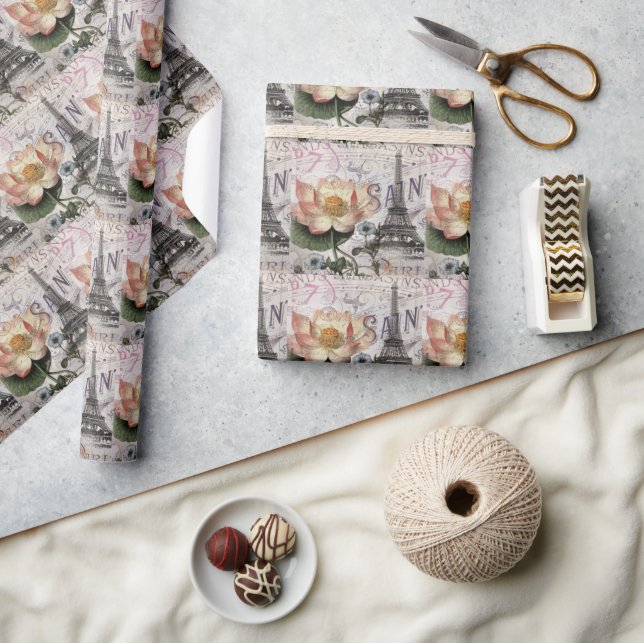 skript fransk botanical lotus paris eiffel torn presentpapper (Hantverk)