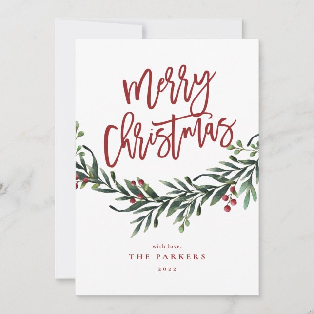 Skript God Jul Grönska Foto Julkort (Framsida)