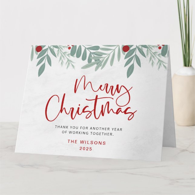 Skript God jul Red and Grönt Botanical Kort (Framsida)