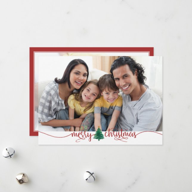 Skript God jul Träd Red Grönt 2 Photo Julkort (Fram/Back In Situ)