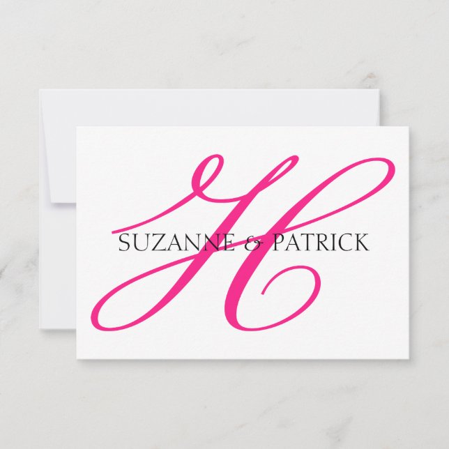 Skript H Monogram Notecard (Shock rosa/svart) Anteckningskort (Framsida)