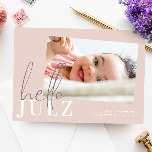 Skript Hej Namn Peach Minimalist Photo Baby