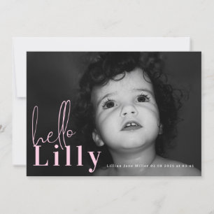 Skript Hej Namn Rosa Girl Minimalist Photo Baby Meddelande