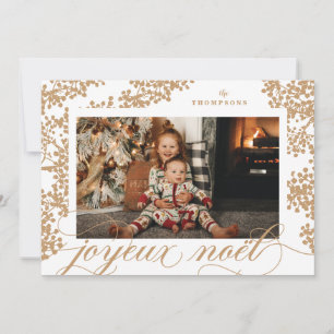Skript Joyeux Noel Guld Foliage Photo Card Julkort