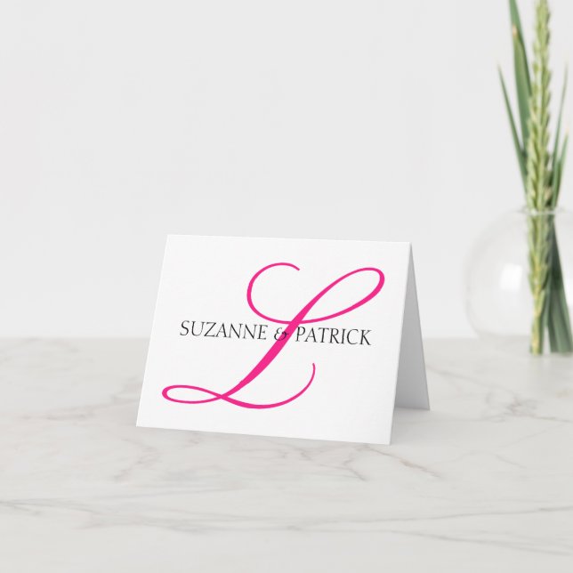 Skript L Monogram Notecard (Shock rosa/svart) Tack Kort (Framsida)