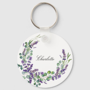 Skript Lavender eucalyptus greenery blommigt namn Nyckelring