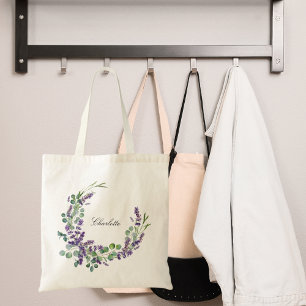 Skript Lavender eucalyptus greenery blommigt namn Tygkasse