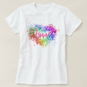 Skript med färgstark gnisttändning av kärlek i hjä t shirt