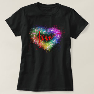 Skript med färgstark gnisttändning av kärlek i hjä t shirt